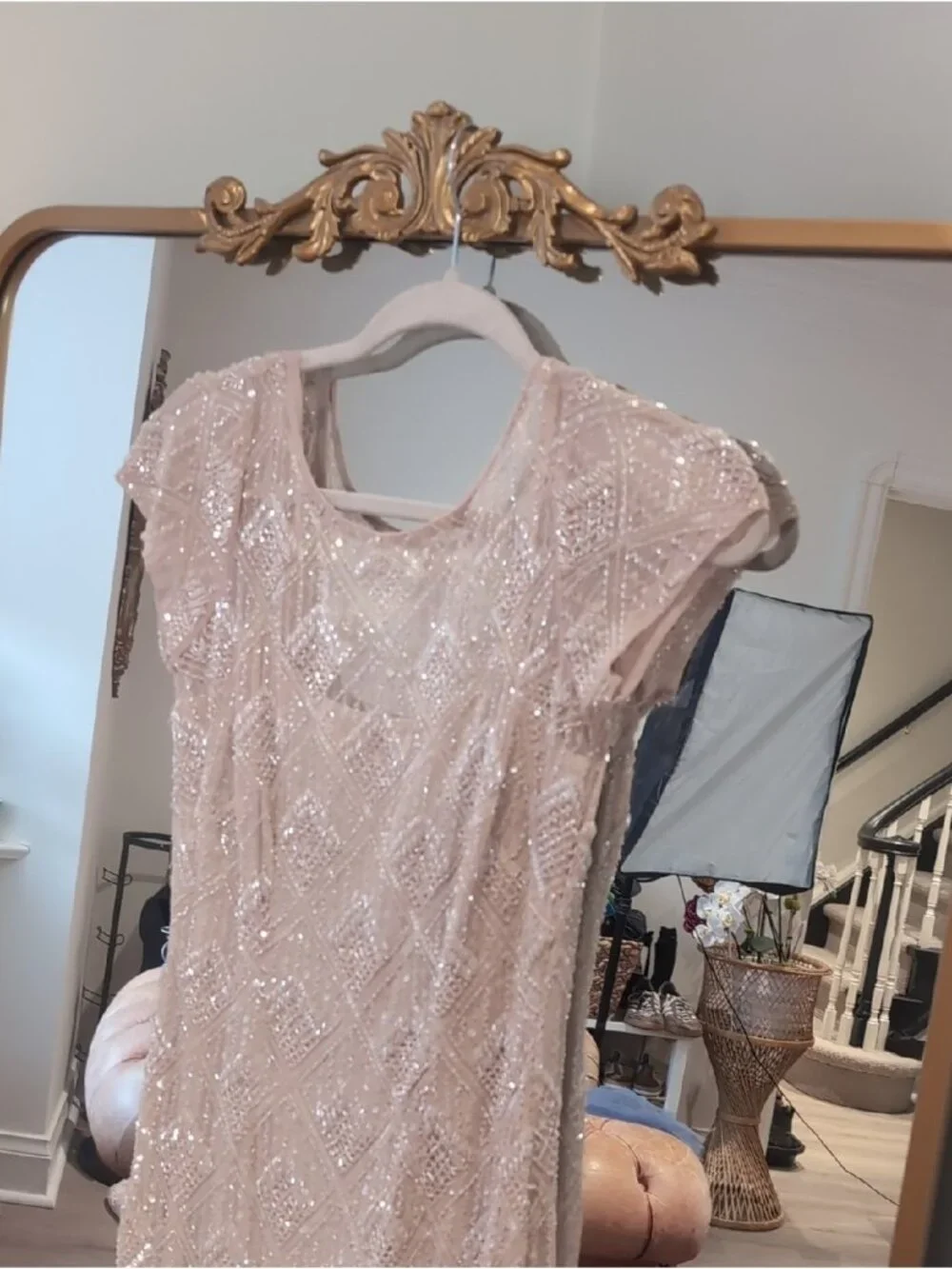 Aidan Mattox Cream Nude Beaded Illusion Gown